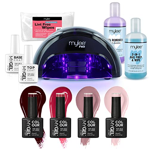 Mylee Complete Professional Gel Nagellack LED-Lampen-Kit, 4x MYGEL-Farben, Top & Base Coat, Mylee PRO Salon Series Convex Curing® LED-Lampe, Prep & Wipe, Gel Remover und mehr von MYLEE