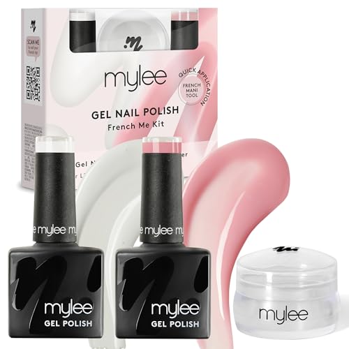 Mylee French Me Set mit Stempel – Salon-Qualität für French Maniküren zu Hause. Inklusive Weiß & Nude Gel-Nagellack + Durchsichtigem Silikon Stempelwerkzeug von MYLEE