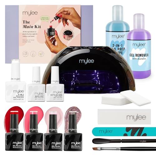 Mylee Main Kit - Professionelles Nail Art Set Mit LED Nagellampe, Top & Base Coat, 4 Gel Polish Farben, 5 in 1 Builder Gel, Prep & Wipe, Remover, Prep Tools von MYLEE