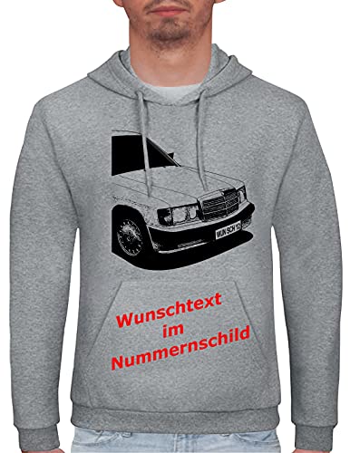 Herren Hoodie 190 W201 Motiv mit Wunschtext (Grau, M) von MYLEZ