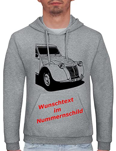 Herren Hoodie Ente 2CV Motiv mit Wunschtext (Grau, XL) von MYLEZ