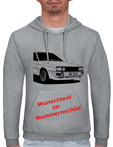 Herren Hoodie Urquattro Motiv mit Wunschtext (Grau, L) von MYLEZ