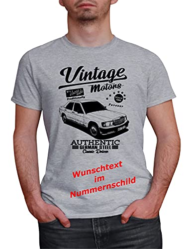 Herren T-Shirt 190 W201 Vintage mit Wunschtext (Grau, 4XL) von MYLEZ