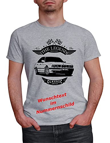 Herren T-Shirt E34 535i Legend mit Wunschtext (Grau, L) von MYLEZ