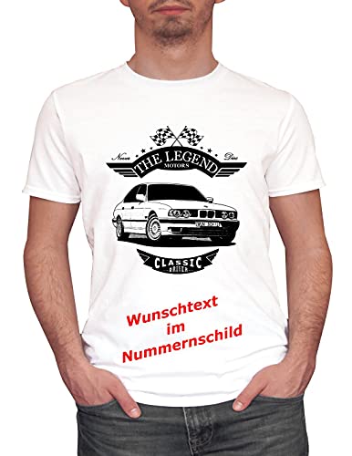 Herren T-Shirt E34 535i Legend mit Wunschtext (Weiss, L) von MYLEZ