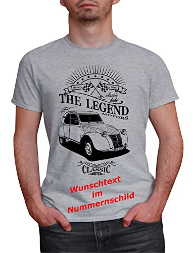 Herren T-Shirt Ente 2CV Classic mit Wunschtext (Grau, 3XL) von MYLEZ