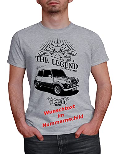 Herren T-Shirt Mini Cooper Classic mit Wunschtext (Grau, XL) von MYLEZ
