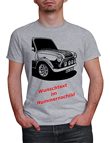 Herren T-Shirt Mini Cooper Motiv mit Wunschtext (Grau, 3XL) von MYLEZ