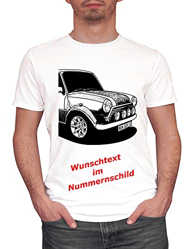 Herren T-Shirt Mini Cooper Motiv mit Wunschtext (Weiss, XL) von MYLEZ