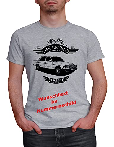 Herren T-Shirt W123 Legend mit Wunschtext (Grau, L) von MYLEZ