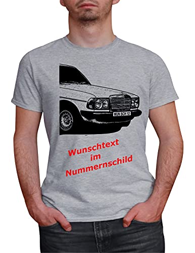 Herren T-Shirt W123 Motiv mit Wunschtext (Grau, L) von MYLEZ