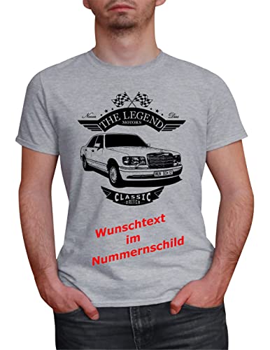 Herren T-Shirt W126 Legend mit Wunschtext (Grau, 3XL) von MYLEZ