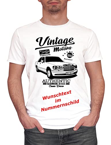 Herren T-Shirt W126 Vintage mit Wunschtext (Weiss, M) von MYLEZ