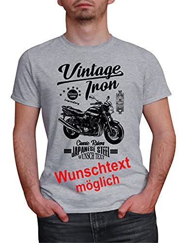 Herren T-Shirt XJR 1300 Vintage mit Wunschtext (Grau, 3XL) von MYLEZ