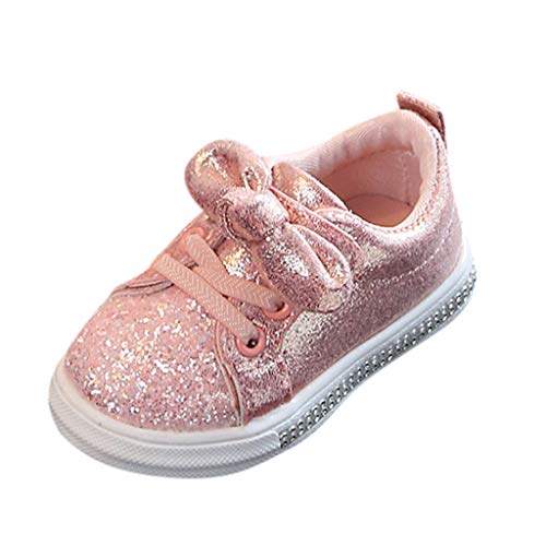 MYLH Sportschuhe Kinderschuhe Mädchen Kleinkind Schuhe Walking Shoes Freizeitschuhe Glitzer Laufsportschuhe Bow Einzelne Loafers Flache Klett Kinder Babyschuhe, Rosa, 28 EU von MYLH