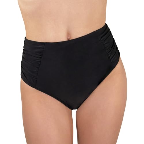 MYLILY Bikini Hose Damen mit Raffungen| Bikini Hose Damen Schwarz | Shape Bikini Unterteil | High Waist Bikinihose | Bikini mit hohem Bund (L) von MYLILY
