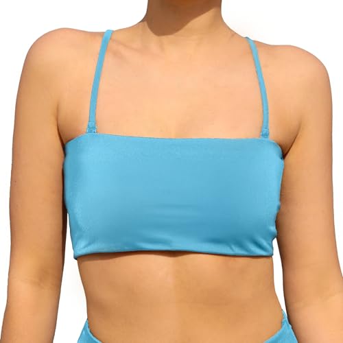 MYLILY Bikini Oberteil Bandeau | Bandeau Top Damen | Abnehmbare Träger und Trägerlos | Bandeau Bikini | Bikini Oberteil Hellblau (L) von MYLILY