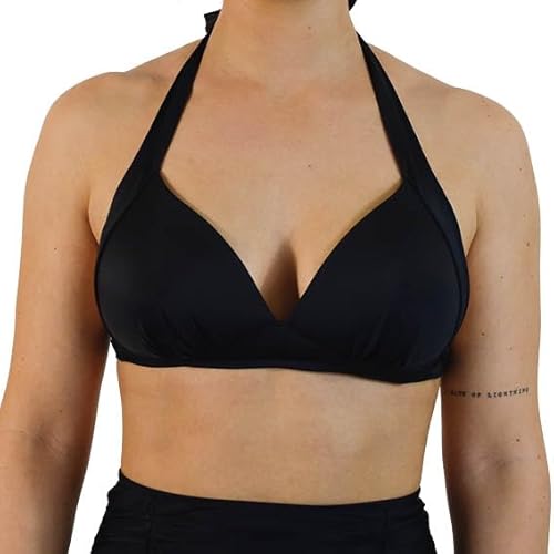 MYLILY Bikini Top Große Brüste | Große Cups | Neckholder Top Damen Schwarz mit Push Up Effekt | Bikini Schwarz Große Größen (L) von MYLILY