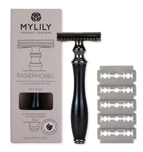 MYLILY Rasierhobel inklusive 5 Rasierklingen I deine perfekte Rasur I Rasierhobel Damen I Safety razor I Rasierhobel Damen Intimbereich I Rasierer plastikfrei I zero waste shaving I Schwarz von MYLILY
