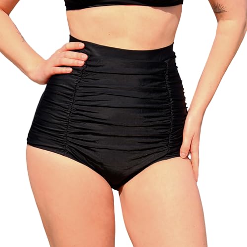 MYLILY Shape Bikini Hose Damen mit Raffungen Schwarz | High Waist Bikinihose | Bikini Hose Damen Bauchweg | Bikini mit Shaping Effekt (M) von MYLILY