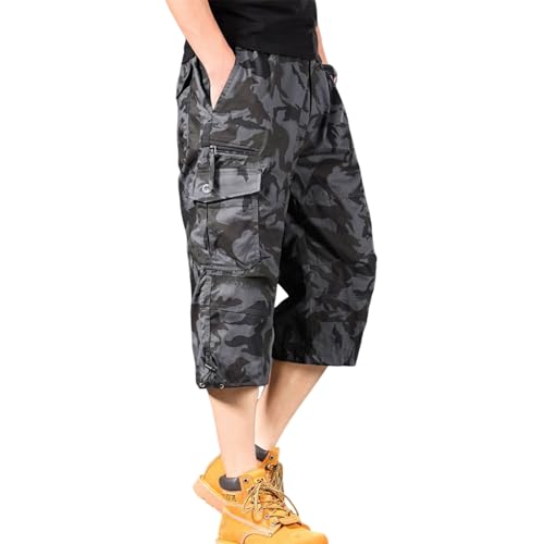 MYMRIN Cargo Shorts Herren 3/4 mit 7 Taschen – 100% Baumwolle Freizeithose mit Elastischem Bund(Camouflage,M) von MYMRIN