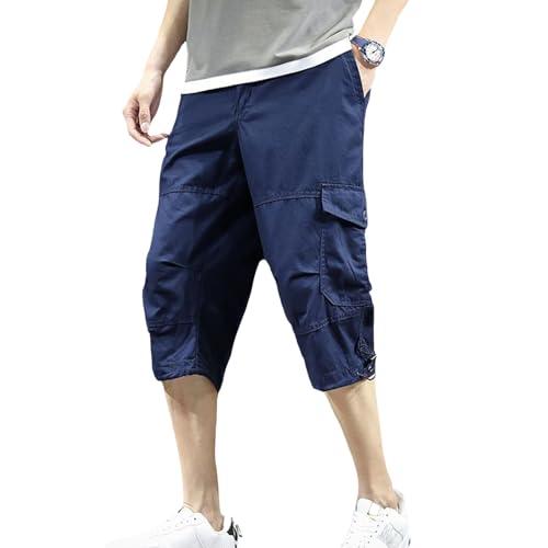 MYMRIN Cargo Shorts Herren 3/4 mit 7 Taschen – 100% Baumwolle Freizeithose mit Elastischem Bund(Dunkelblau,3XL) von MYMRIN