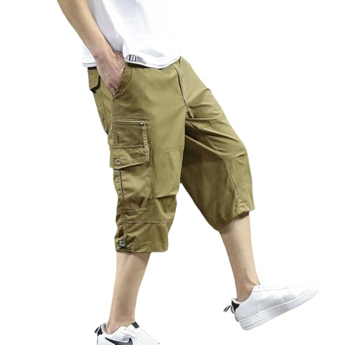 MYMRIN Cargo Shorts Herren 3/4 mit 7 Taschen – 100% Baumwolle Freizeithose mit Elastischem Bund(Sandgelb,L) von MYMRIN