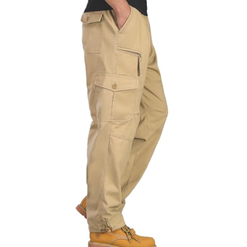 MYMRIN Cargohose Herren aus 100% Baumwolle mit 7 Taschen – Robuste Freizeithose für Outdoor(Khaki,M) von MYMRIN