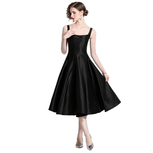 Damen-kleid mit Quadratischem Ausschnitt, Modisch,infarbig, Elegant, Lässiges Trägerkleid Party A-Linie, Slip-Kleid(Black,XL) von MYMdt