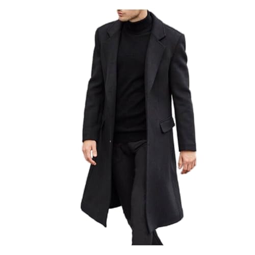 Herren Winter Slim Fit Lang Business Handgemachte doppelseitige Wollmantel Herren Lange über dem Knie Einreihiger Mantel Wolle Windbreaker(Black,M) von MYMdt