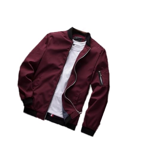 MYMdt Herren Bomberjacke Leichte Dünne Übergangsjacke Leichte Fliegerjacken Freizeit mit Ärmeltasche Stehkragen Baseballuniformen(Red,5XL) von MYMdt