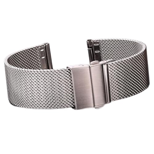 MYOBU Edelstahl Uhrenarmband Schwarz Silber Armband Herren Armband 16-24mm Metallband Entfaltung Verschluss für Milanese Armbänder, silberfarben, 18mm von MYOBU