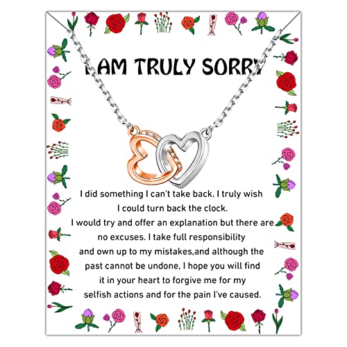 MYOSPARK Entschuldigungsgeschenke "I'm Sorry" Geschenke für sie, ineinandergreifende Herz-Halskette, Vergebungsgeschenk, Entschuldigungsgeschenk für Ehefrau, Freundin, Seelenverwandte, Edelstahl von MYOSPARK