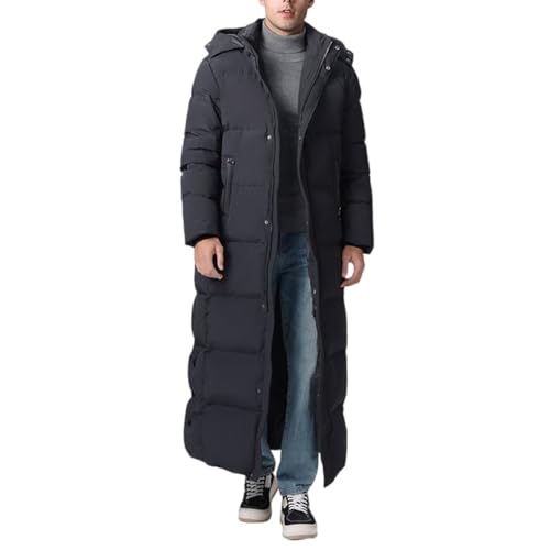 MYPIKY Winterverdickter Daunenmantel in Voller Länge für Männer und Frauen, Paar Warmer Gesteppter Langer Pufferjackenparka mit Kapuze,Schwarz,4XL von MYPIKY