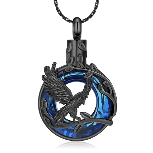 MYPOWER Adler-Urnenketten für Asche, Einäscherungsschmuck für Asche, Andenken-Anhänger für Asche für Frauen und Männer, Schwarz von MYPOWER
