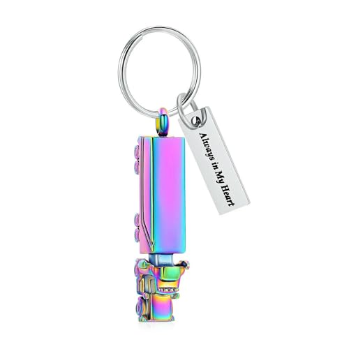 MYPOWER Autotruck Schlüsselanhänger, Feuerbestattungsschmuck, Urne für Asche, Andenken, Gedenken, Herren, Edelstahl-Schlüsselanhänger, Regenbogen von MYPOWER