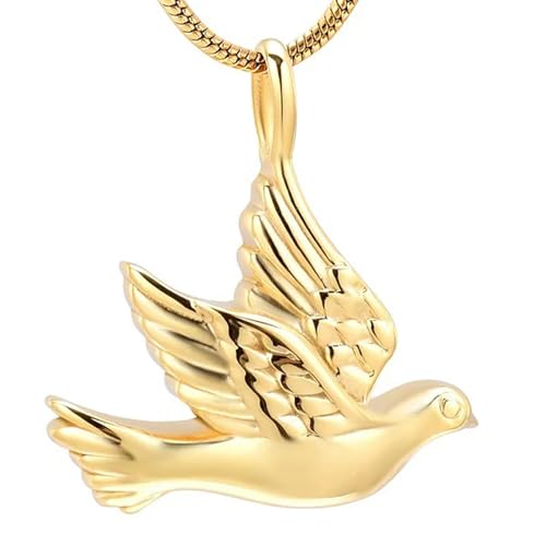 MYPOWER Edelstahl Friedenstaube Anhänger Andenken Halskette Asche Halter Urne Beerdigung Gedenkschmuck-Gold von MYPOWER