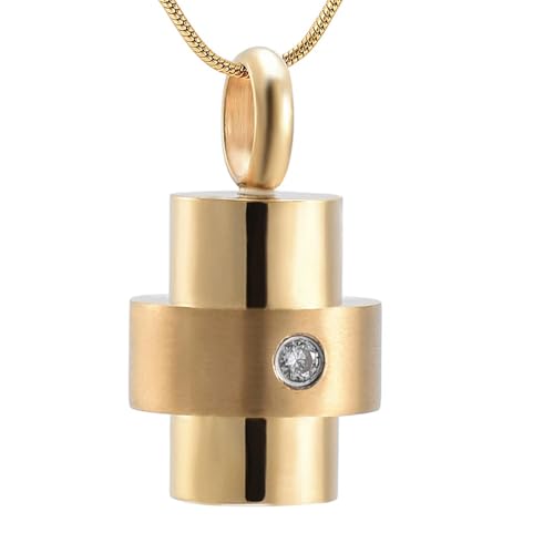 MYPOWER Edelstahl-Inlay Kristall Zylinder Einäscherung Anhänger Gedenkschmuck Aschehalter Urne Andenken Beerdigung Halskette-Gold von MYPOWER