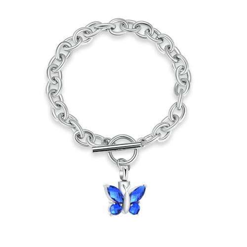 MYPOWER Einäscherungsarmband für Asche – Kristall-Schmetterlingsanhänger, Urnenarmreif, Gedenkschmuck, Aschehalter aus Edelstahl, Andenken, Blau MYPOWER Einäscherungsarmband für Asche – Kristall-Schmetterlingsanhänger, Urnenarmreif, Gedenkschmuck, Aschehalter aus Edelstahl, Andenken, Blau von MYPOWER