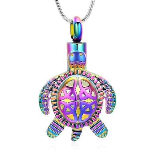 MYPOWER Einäscherungsschmuck für Asche, Halskette mit Medaillon-Anhänger in Schildkrötenform, Gedenkurnen-Halskette für Asche für Frauen und Männer, geliebte Menschen, bunt von MYPOWER