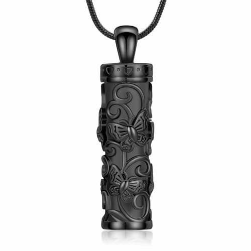 MYPOWER Einäscherungsschmuck für Asche, Urnenkette mit Kristall-Schmetterlings-Anhänger aus Edelstahl für geliebte Frauen – Schwarz von MYPOWER