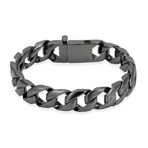 MYPOWER Feuerbestattungsarmband für Asche, Edelstahl, schwarze Gliederkette, Gedenkarmband für Menschen und Haustiere, Urnenarmreif, Herren-Charm-Schmuck, 22 cm von MYPOWER