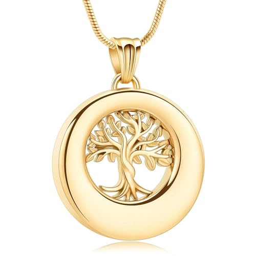 MYPOWER Feuerbestattungskette, runder Urnenanhänger mit geschnitztem Baum für Tierasche, beten Sie gesund, Edelstahl, Damengeschenk, Gedenkschmuck, Gold MYPOWER Feuerbestattungskette, runder Urnenanhänger mit geschnitztem Baum für Tierasche, beten Sie gesund, Edelstahl, Damengeschenk, Gedenkschmuck, Gold von MYPOWER