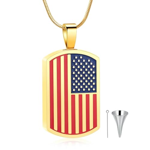MYPOWER Feuerbestattungsschmuck, Urne, US-Flagge, Anhänger, Halskette aus Edelstahl für Haustier-/Menschenasche, Unisex, Trauergeschenk, Gedenkandenken, A von MYPOWER