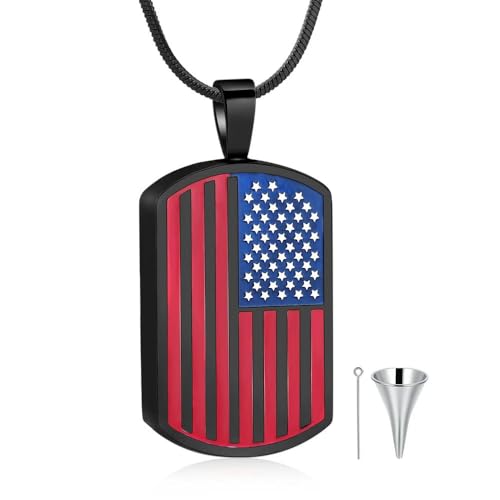MYPOWER Feuerbestattungsschmuck, Urnen-Halskette mit US-Flaggen-Anhänger, Edelstahl, für Haustier-/Menschenasche, Unisex, Trauergeschenk, Gedenk-Andenken, C von MYPOWER