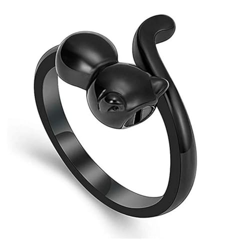 MYPOWER Feuerbestattungsschmuckring für Asche, verstellbar, süße Katzenurnenringe für Haustierasche, Urnen-Andenken, Gedenkring für Frauen, 9, Schwarz von MYPOWER