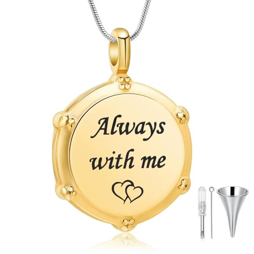 MYPOWER Frauen Geschenk Gedenkanhänger Urnenkette Always With Me Personalisierbarer Charm Einäscherungsschmuck Edelstahl-Gold von MYPOWER