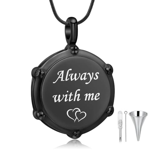 MYPOWER Frauen Geschenk Gedenkanhänger Urnenkette Always With Me Personalisierbarer Charm Einäscherungsschmuck Edelstahl-schwarz von MYPOWER