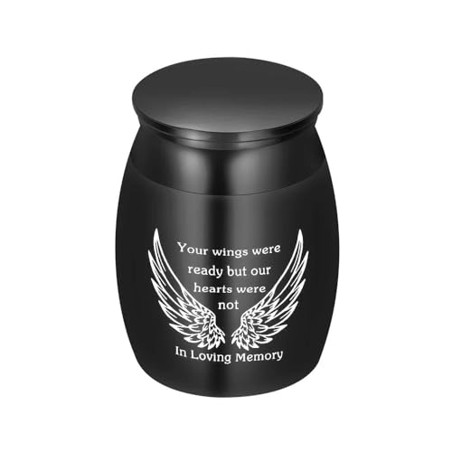 MYPOWER Gedenkurne mit Flügelgravur, Edelstahl, für Haustier-/Menschenasche, wasserdicht, mehr Sicherheit, tragbare Urnen, Gedenkschmuck, Schwarz von MYPOWER
