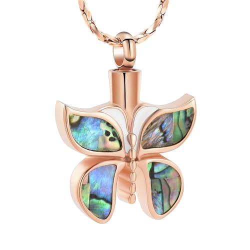 MYPOWER Glänzender Kristall Schmetterling Urnenkette Asche Gedenkanhänger Edelstahl Damen Jahrestag Geschenk Andenken-A von MYPOWER